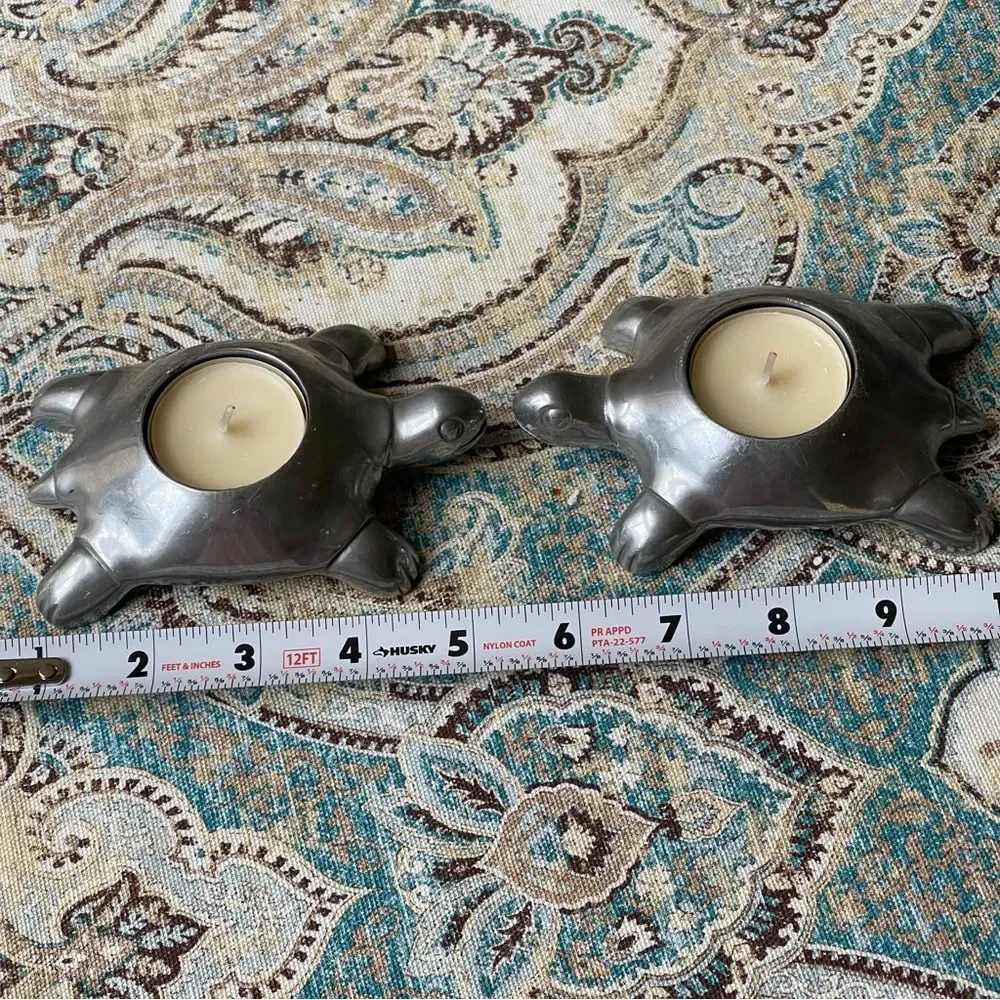 Restoration Hardware Two metal turtle candle holders with tea lights